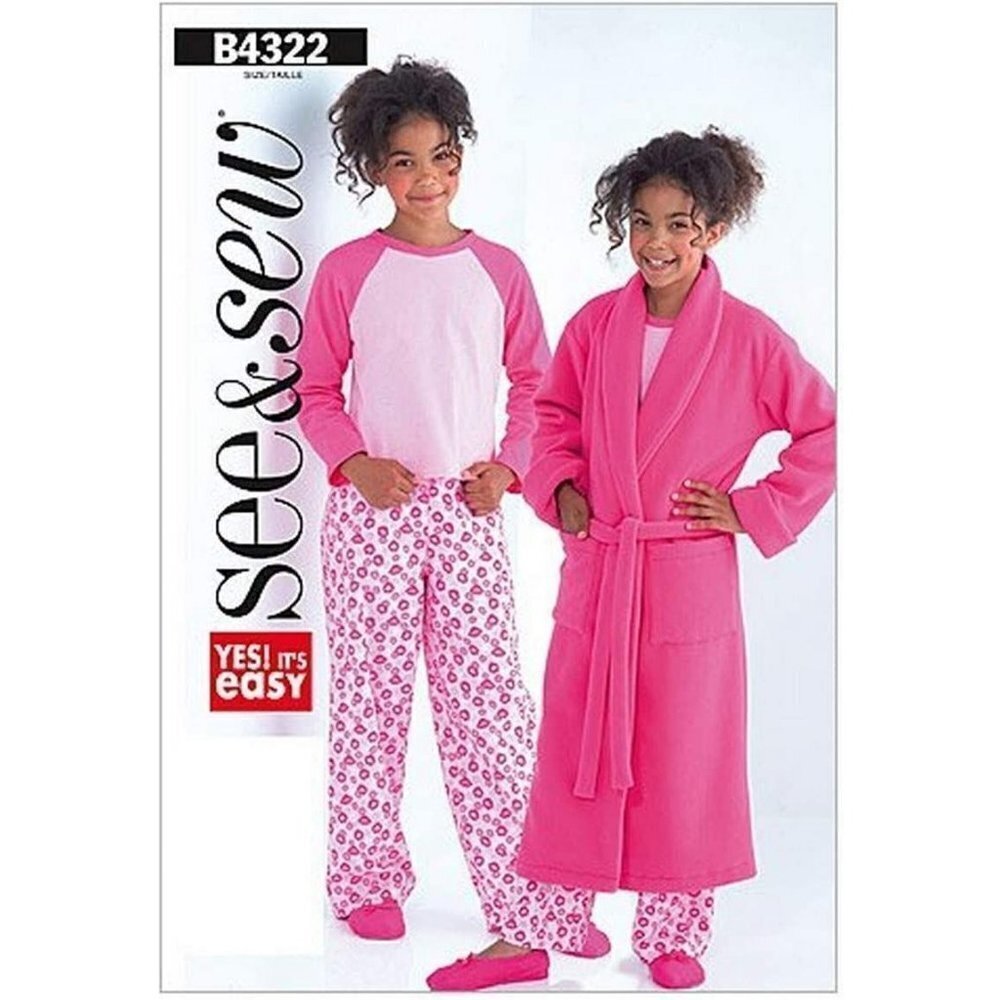 Butterick See and Sew Sewing Pattern 4322 Girls Robe Top Pants Size‎ 7-10